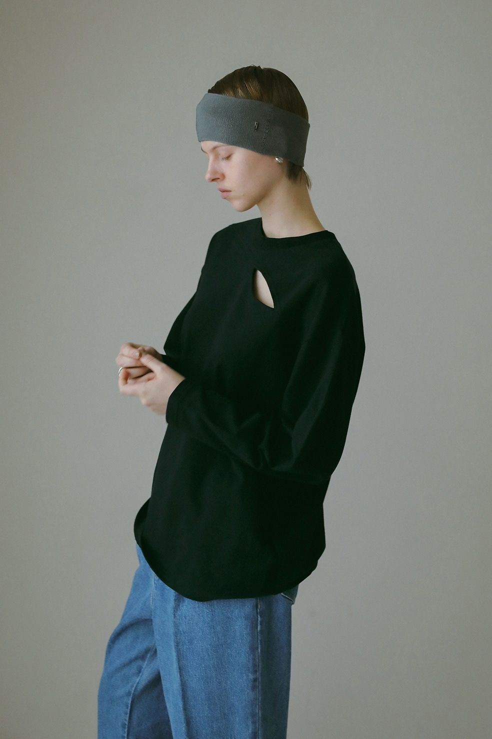 SLIT LONG TEE BLACK - スリット ロングスリーブ カットソー