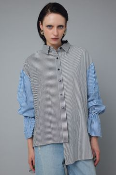 フリル アシンメトリー シャツ - Frill asymmetry shirt - 柄BLK