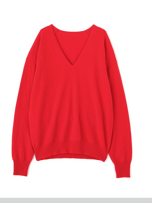 Vネックカシミヤニットプルオーバー RED レディース リラックス スタイル