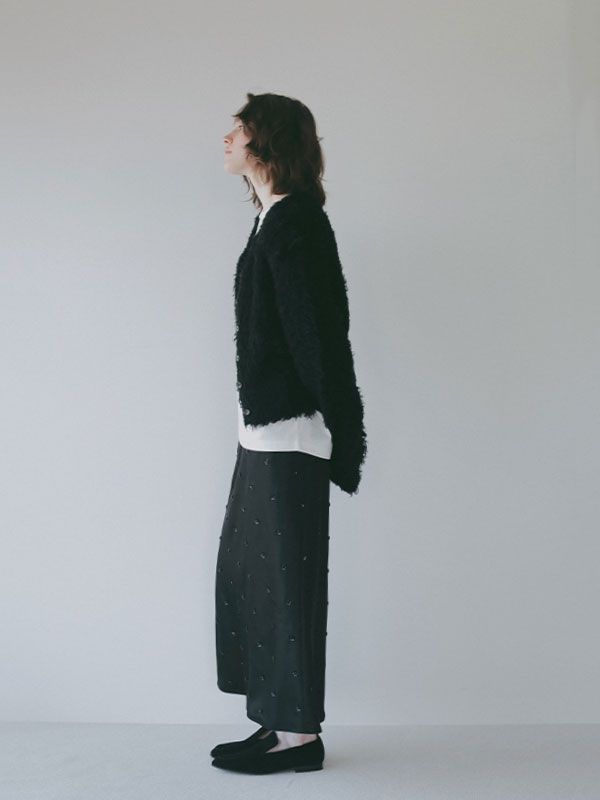 フェザーヤーンニットカーディガン （BLACK)