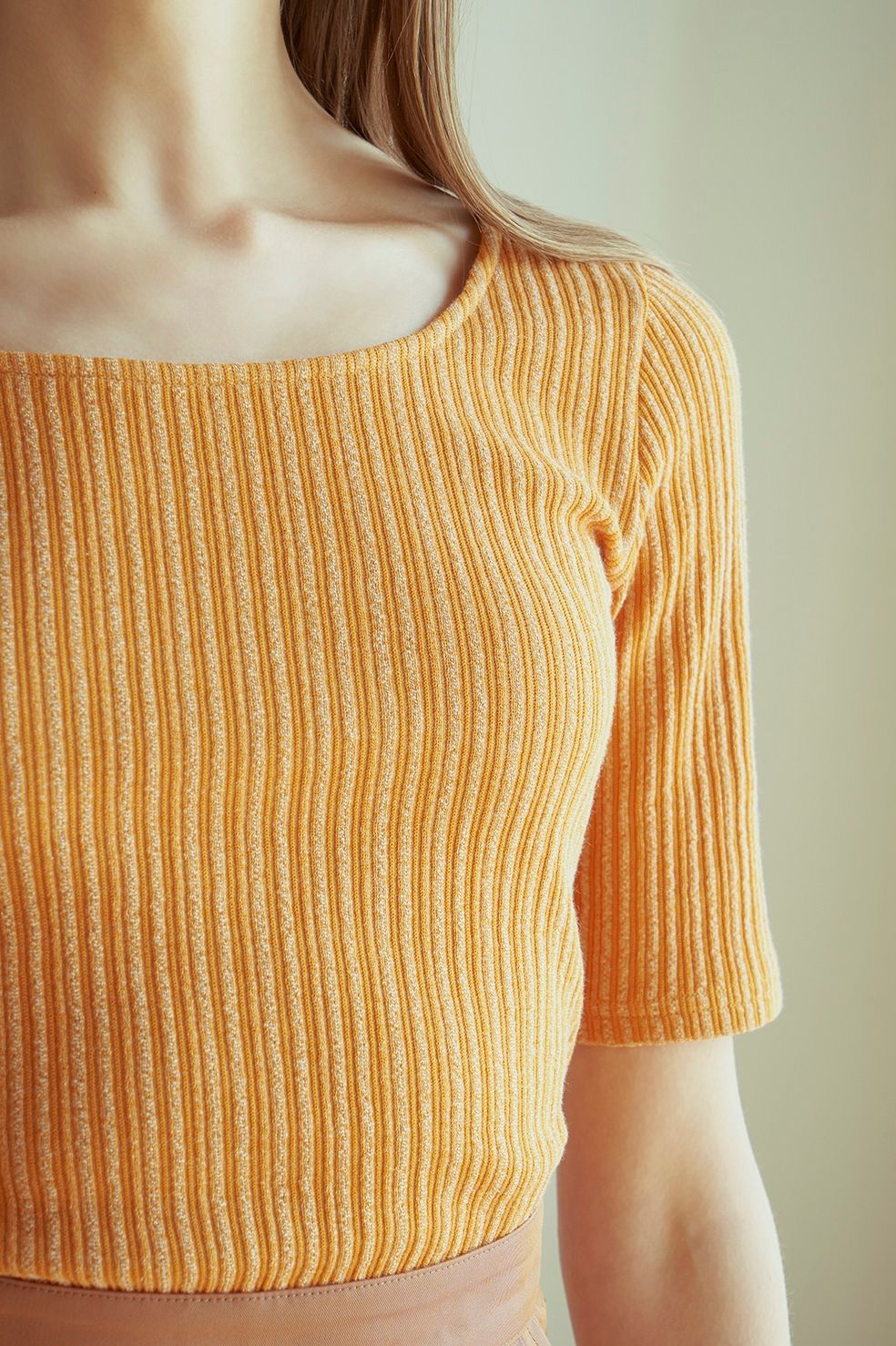 CLANE - リブディープネックトップス - RIB DEEP NECK TOPS - ORANGE