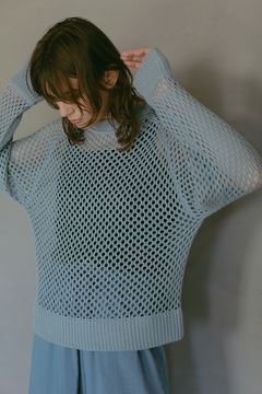 メッシュニットトップス -  MESH KNIT TOPS - LIGHT BLUE