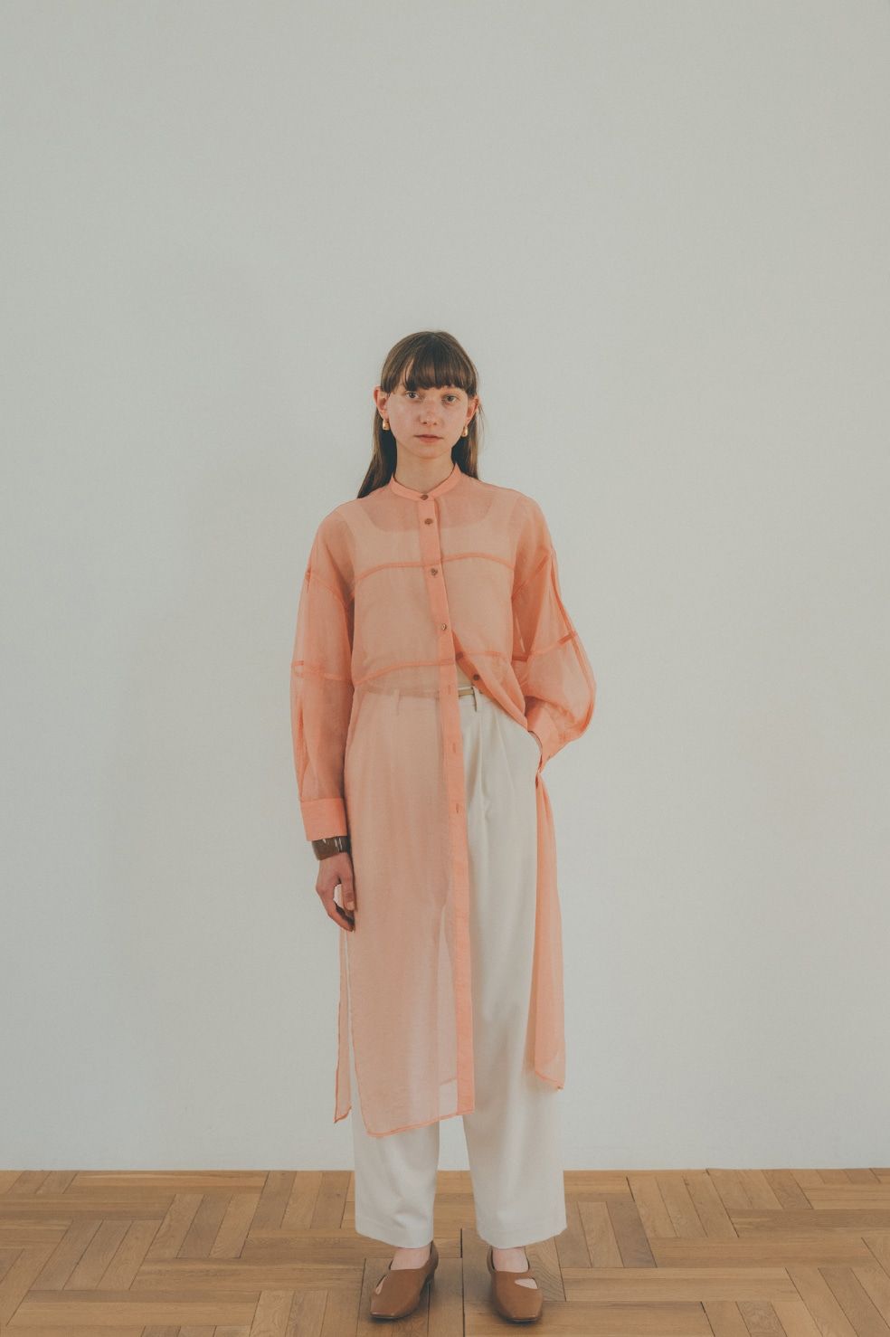 CLANE - SWITCH DESIGN LONG SHEER SHIRT - リングシアーシャツ - PINK