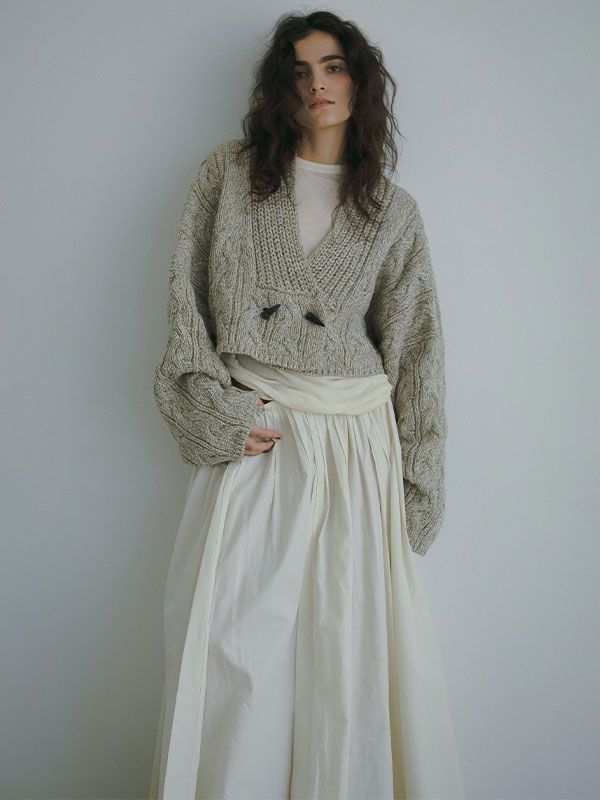 ミックスヤーンショートニットカーディガン - BEIGE
