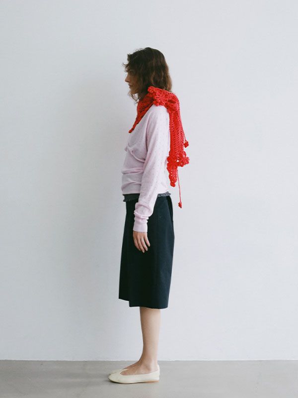 レースコンビカシュクールニットプルオーバー (PINK)