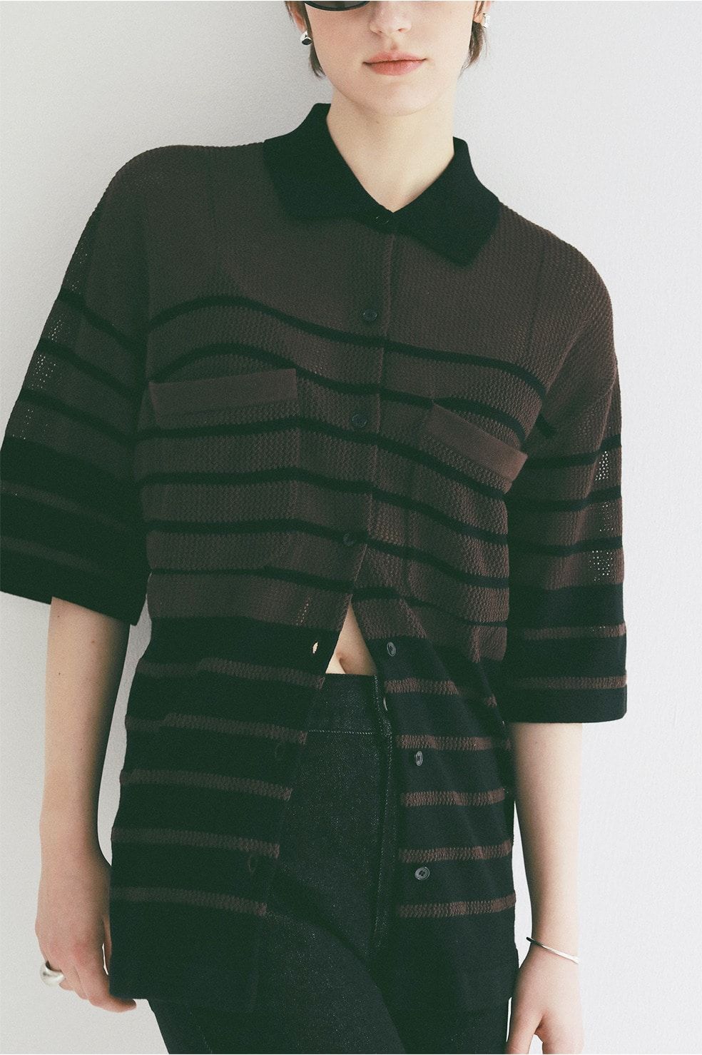 ハーフスリーブオーバーニットシャツ - HALF SLEEVE OVER KNIT SHIRT(BLACK)