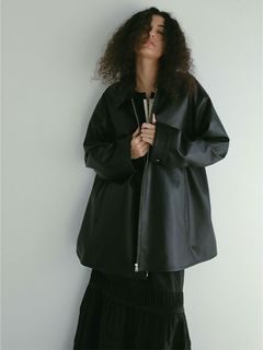 フェイクレザーオーバーサイズブルゾン - BLACK