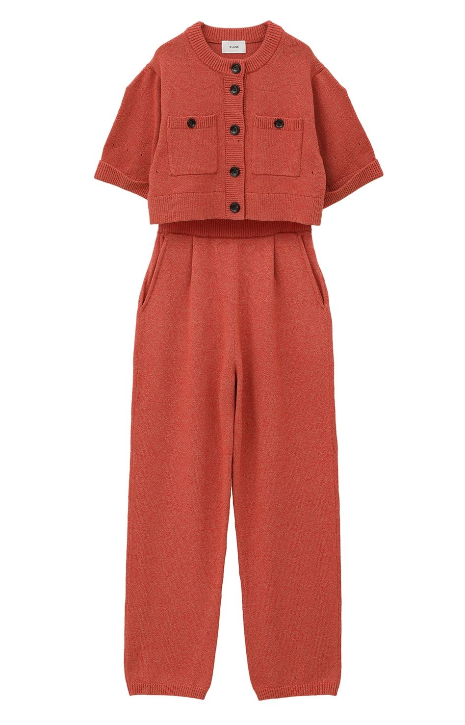 カーディガン - ニットパンツセット / HALF SLEEVE KNIT TOPS & PANTS SET - ORANGE