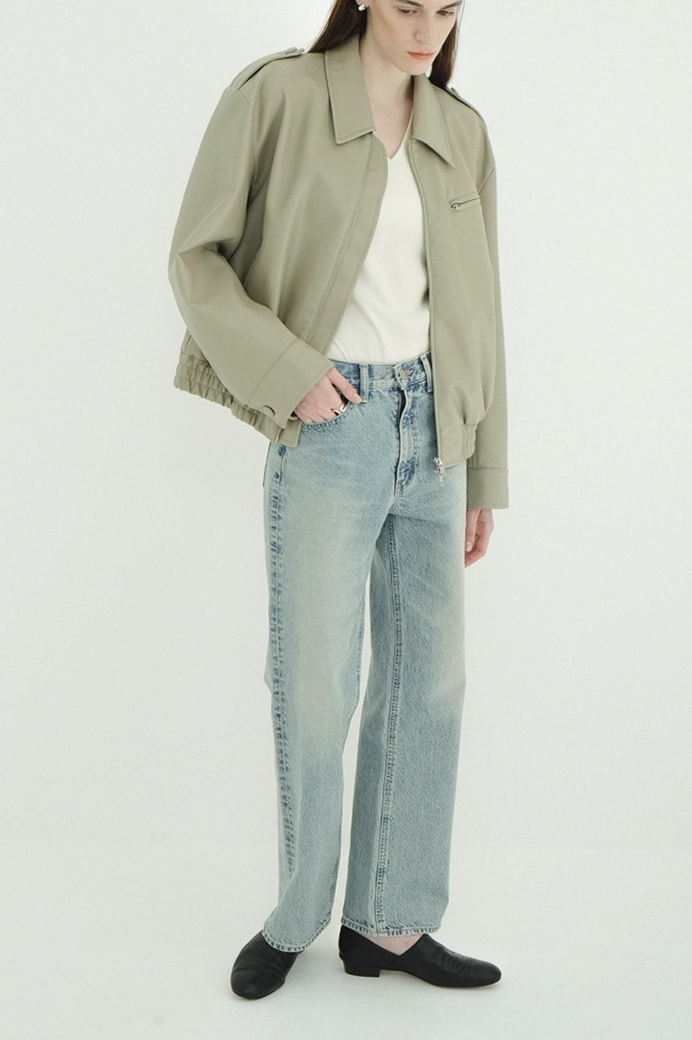 ミッドライズストレートデニム -  STRAIGHT DENIM PANTS (ICE BLUE)