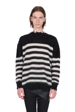 ランダム モヘア ボーダークラッシュニット - Random Marine Border Crashed Knit