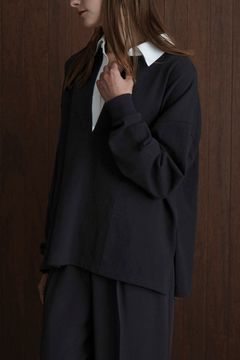 ディープ ネック ワイド ラグビーシャツ - DEEP NECK WIDE RUGBY SHIRT - BLACK