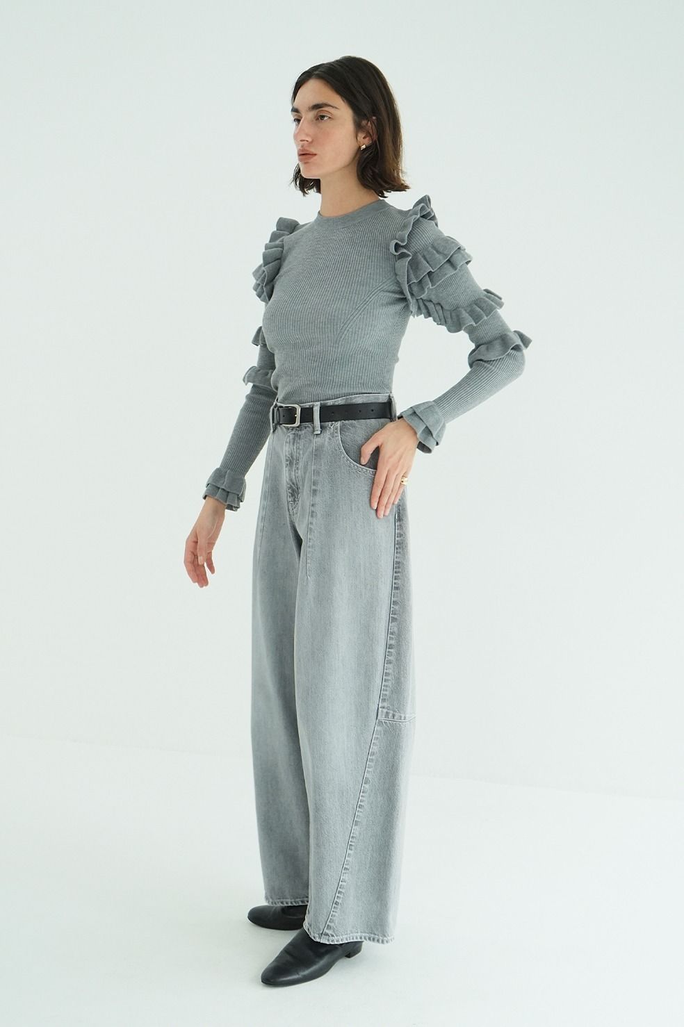 コクーン バルキー デニムパンツ -  COCOON BULKY DENIM PANTS (GREY)