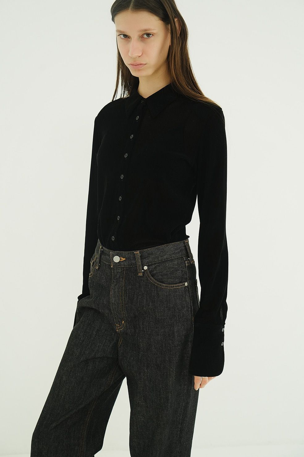 チュールフロッキーシャツ | TULLE FLOCKY SHIRTS (BLACK)