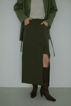 SLIT LAYERED SKIRT - スリットレイヤードミニスカート - KHAKI