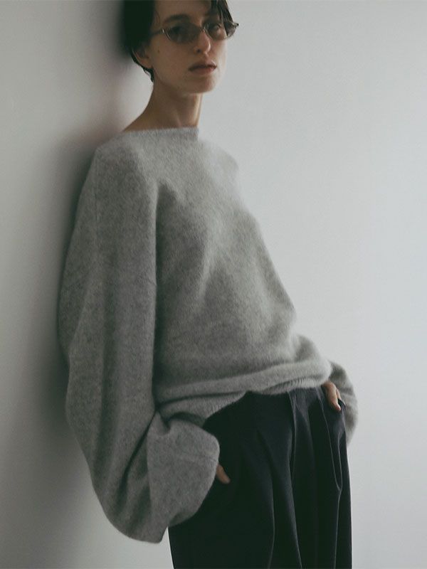 ホワイトヤクボリュームスリーブニットプルオーバー - GREY