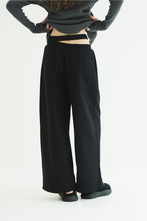 スラッシュ ウエスト スウェットパンツ - SLASH WAIST SWEAT PANTS (BLACK)
