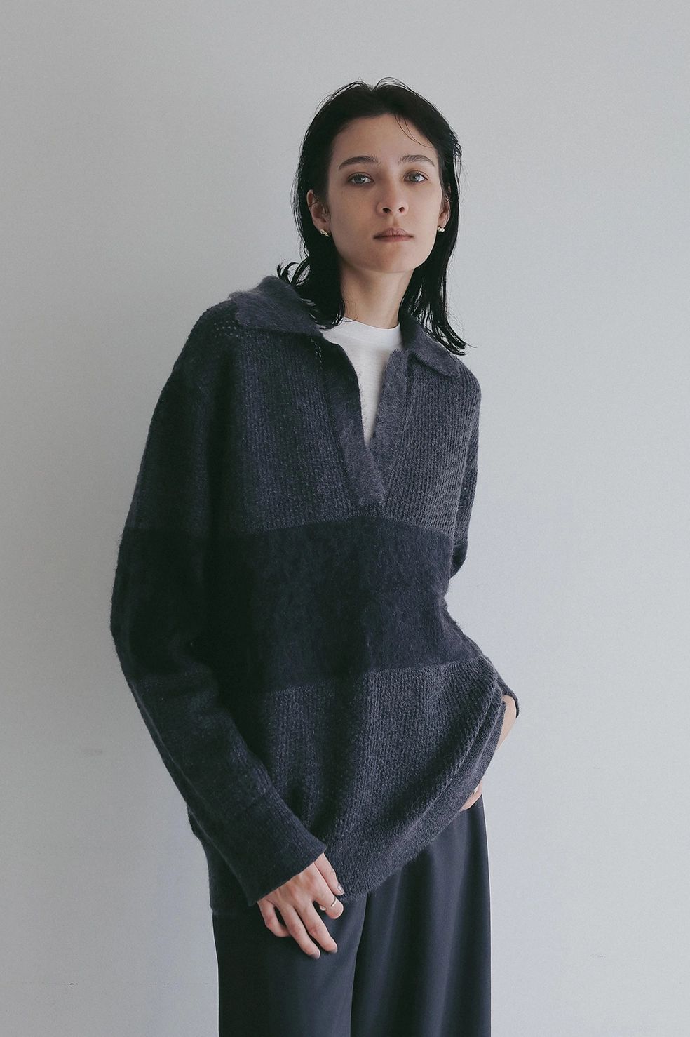モヘアポロニット - MOHAIR POLO KNIT (CHARCOAL GRAY)