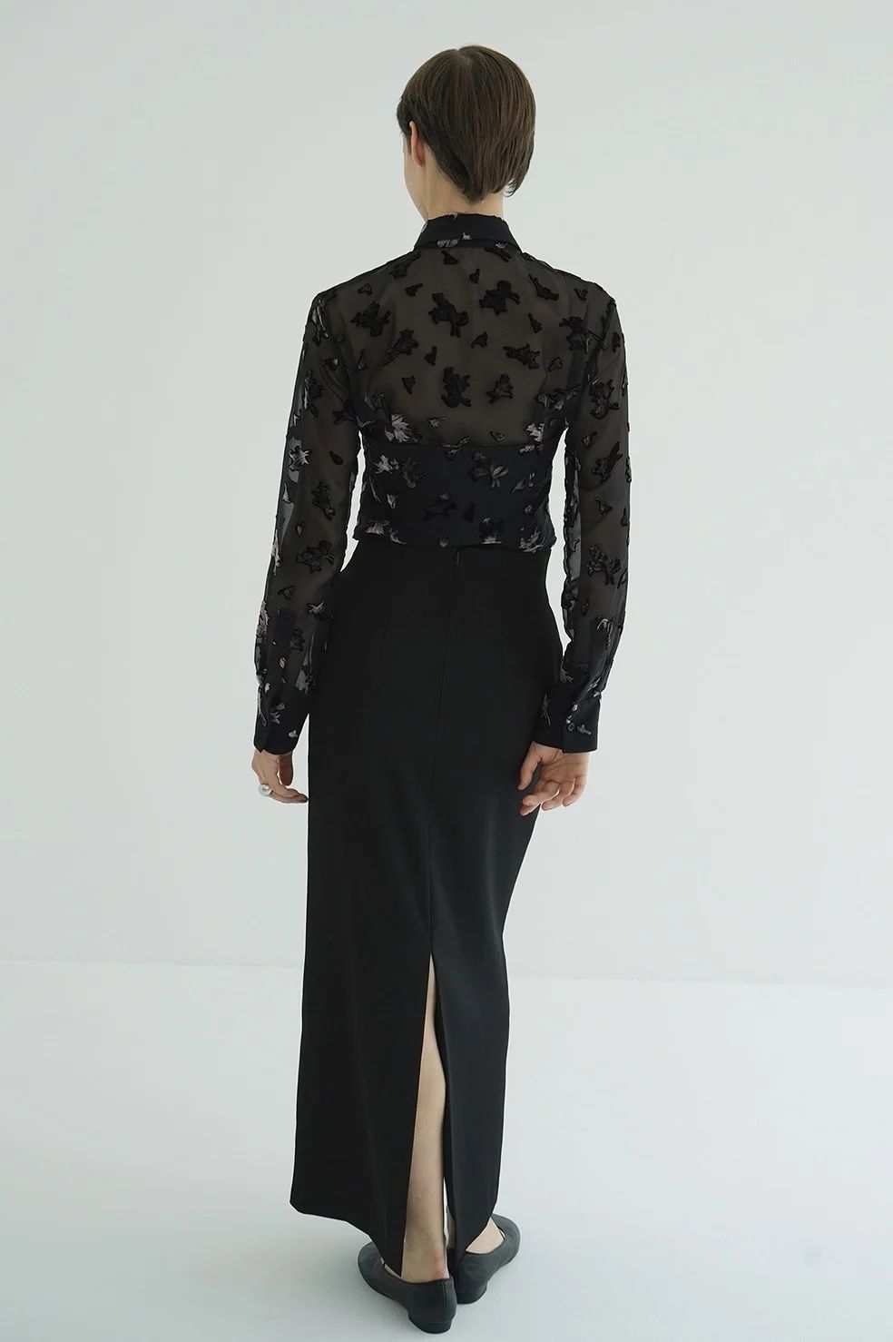 オパールプリント ビスチェ付きシャツ -  FLOWER OPAL BUSTIER SHIRTS BLACK