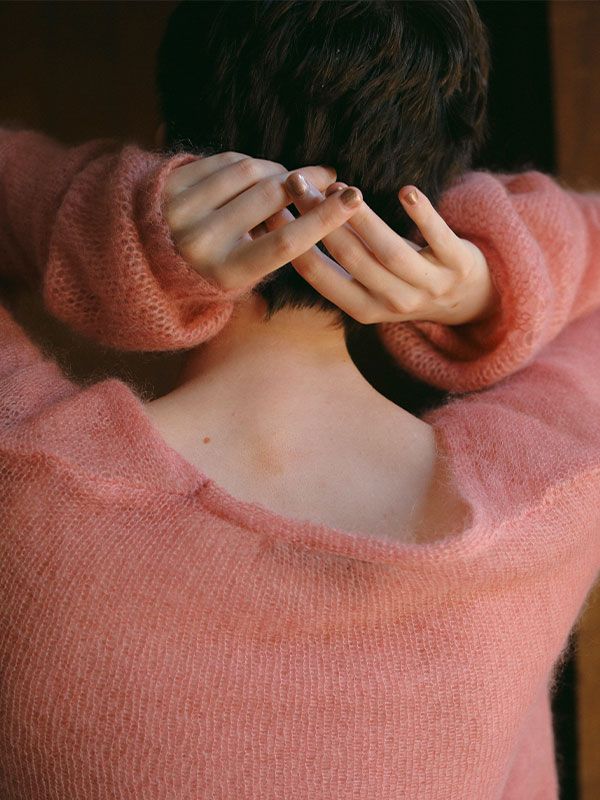 Vネックモヘヤニットカーディガン - PINK