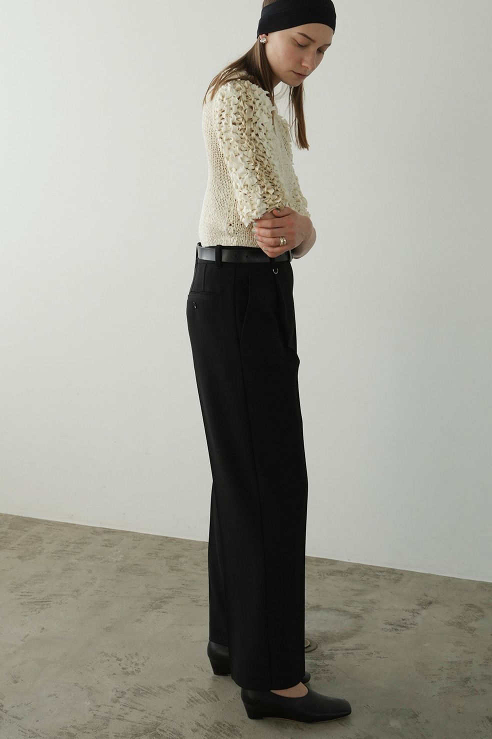タックストレートパンツ -  2WAY TUCK STRAIGHT PANTS - BLACK
