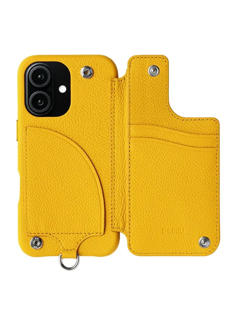 【GRACE / グレイス】 手帳型 レザーケース iPhone 14～17シリーズ対応 （サフランイエロー）