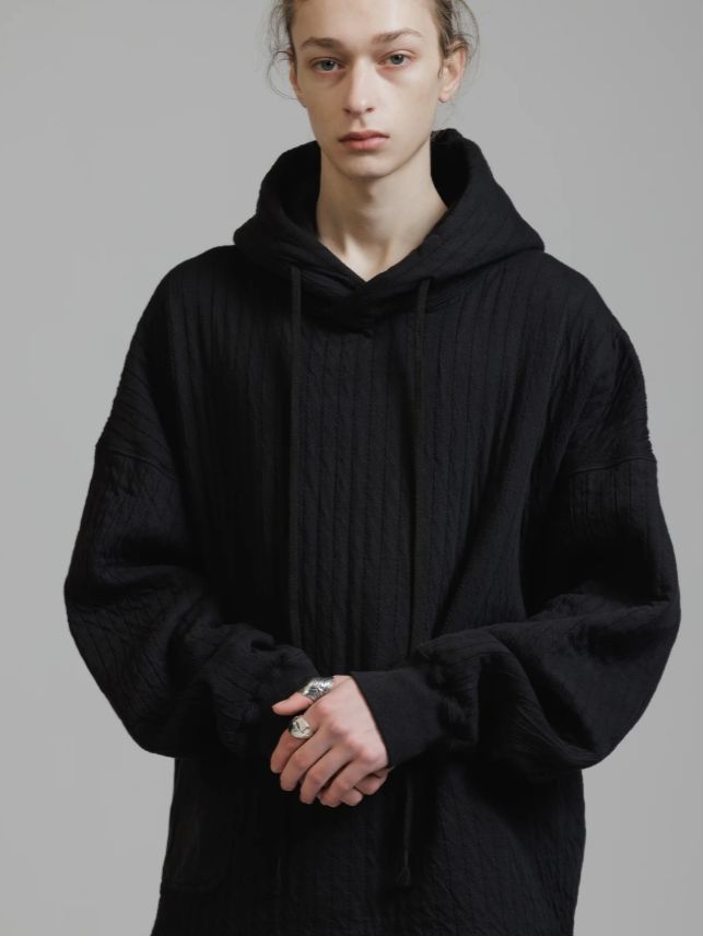 アイレットキルトフーディ-  - PUFFER JERSEY HOODIE BLACK