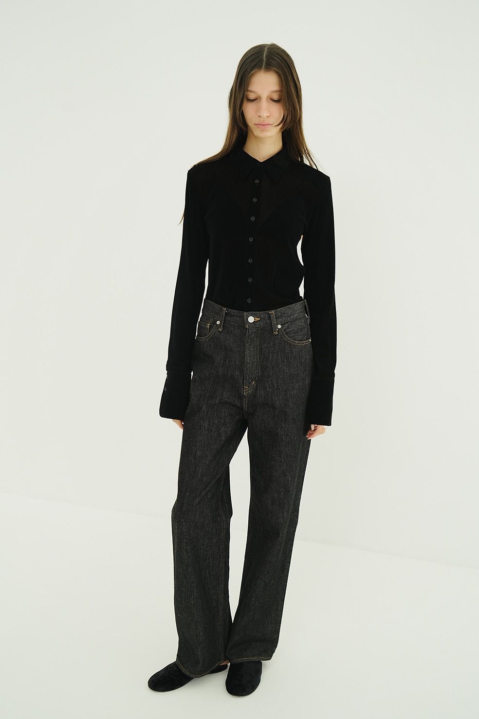 チュールフロッキーシャツ | TULLE FLOCKY SHIRTS (BLACK)