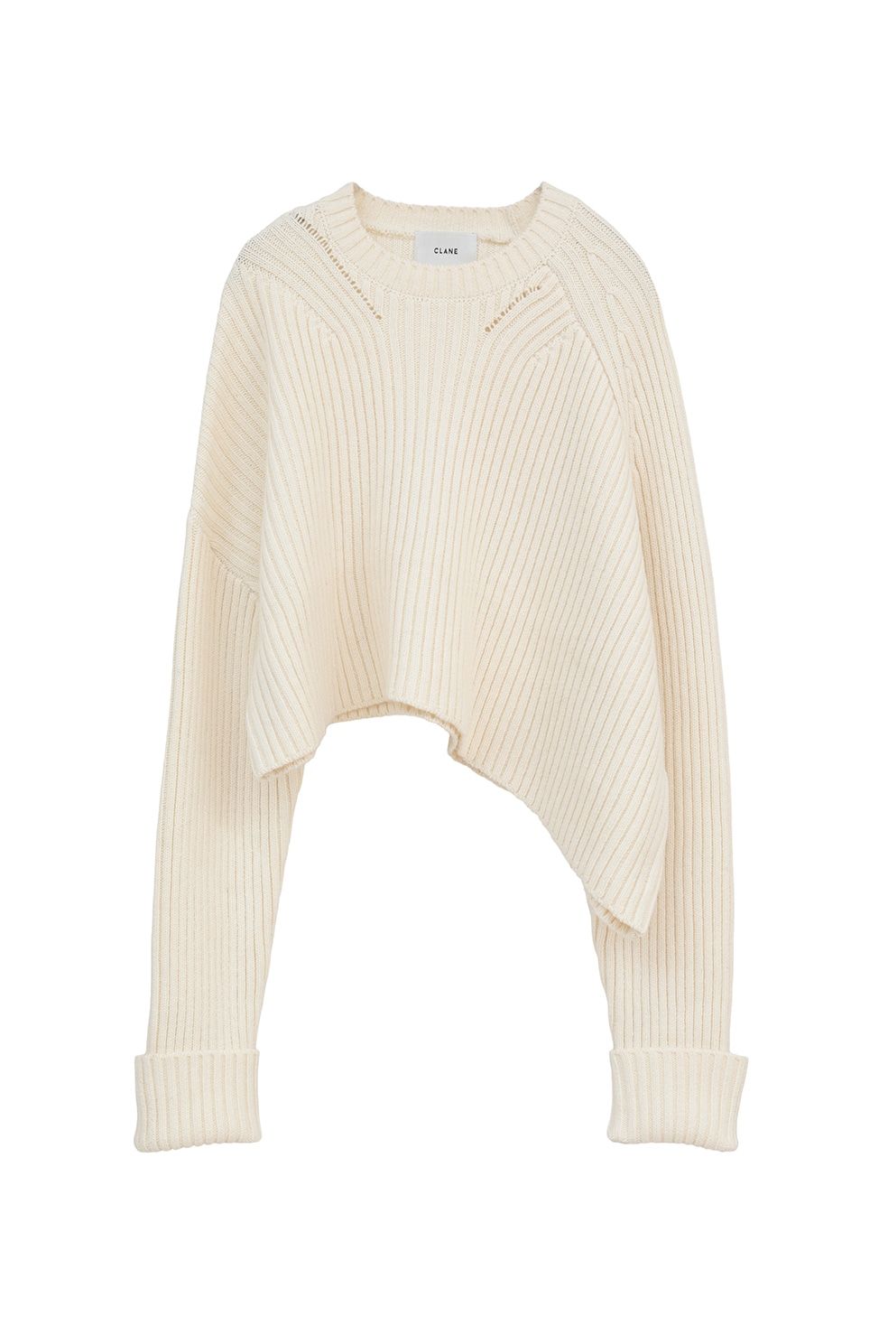 アシンメトリーショートニットトップス -  ASYMMETRY WIDE SHORT KNIT TOPS (IVORY)