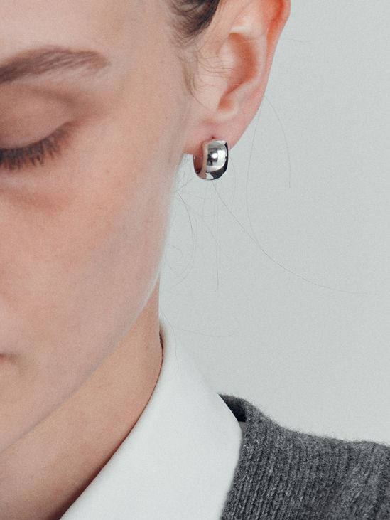 【両耳用】 ミディアム ボリューム ワン タッチ ピアス - Volume One Touch Earrings SILVER