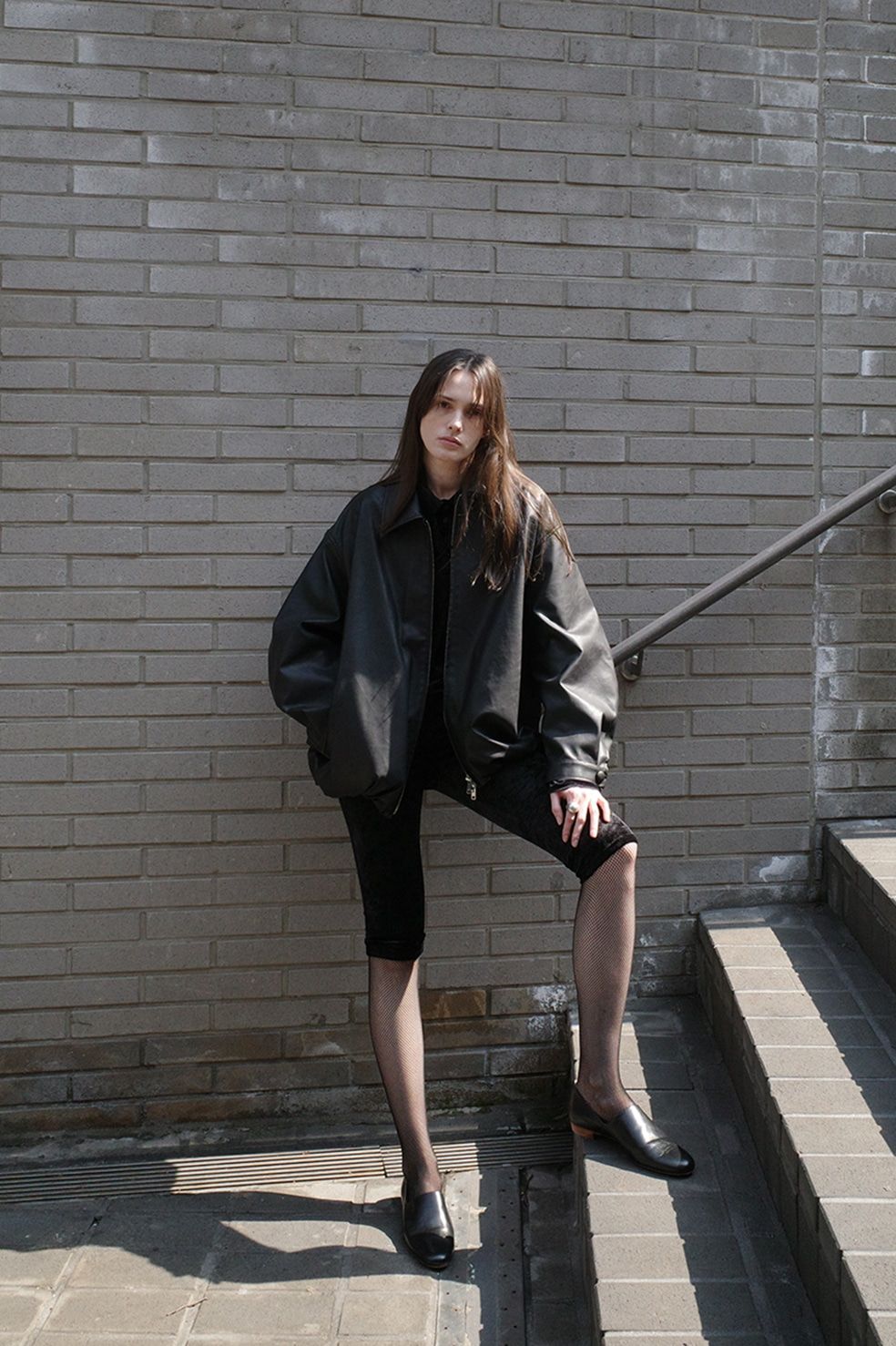 フェイクレザーバルーンジャケット - FAKE LEATHER BALLOON JACKET BLACK