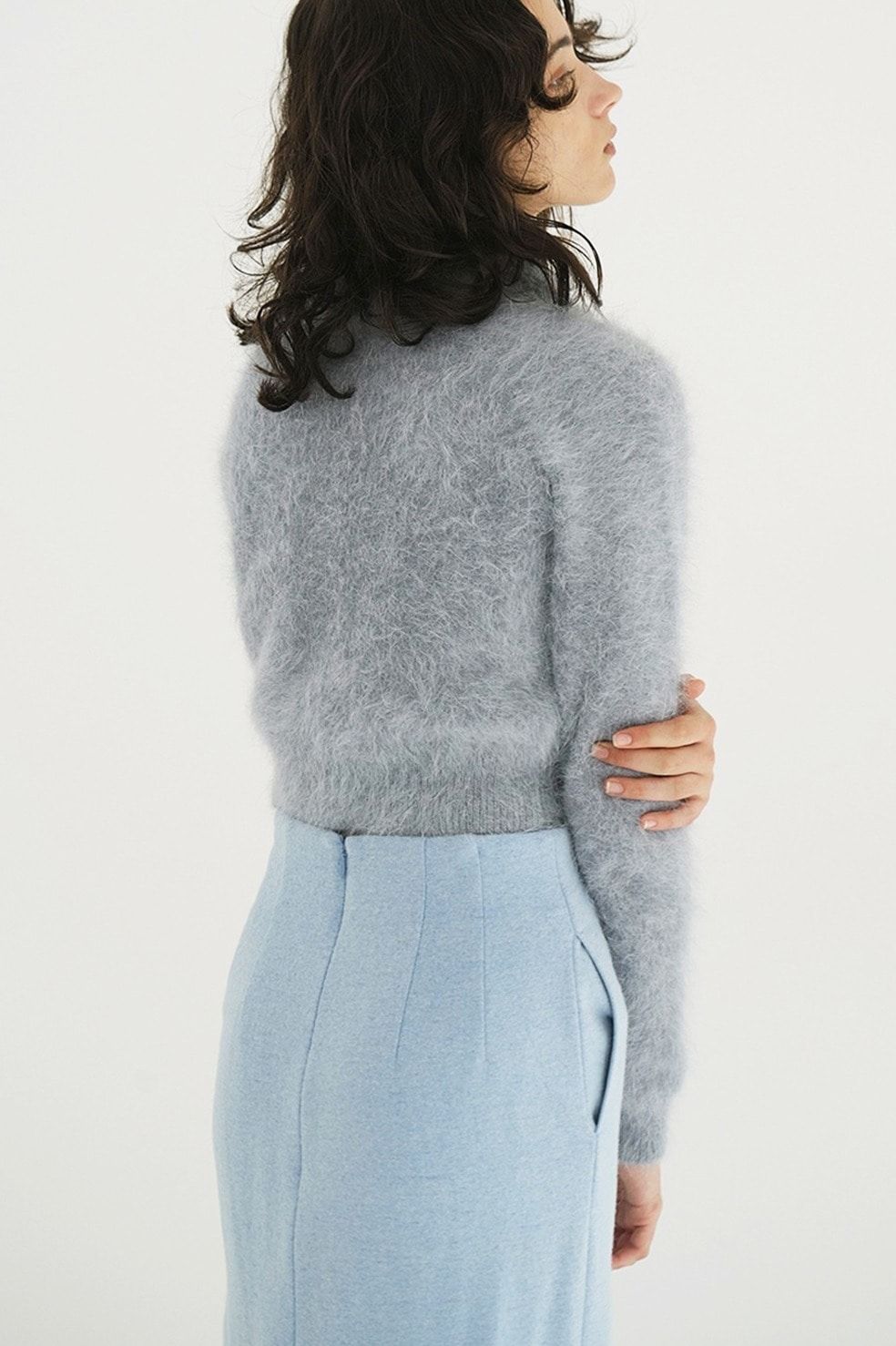 アンゴラニットカーディガン - ANGORA SHORT KNIT CARDIGAN (BLUE)