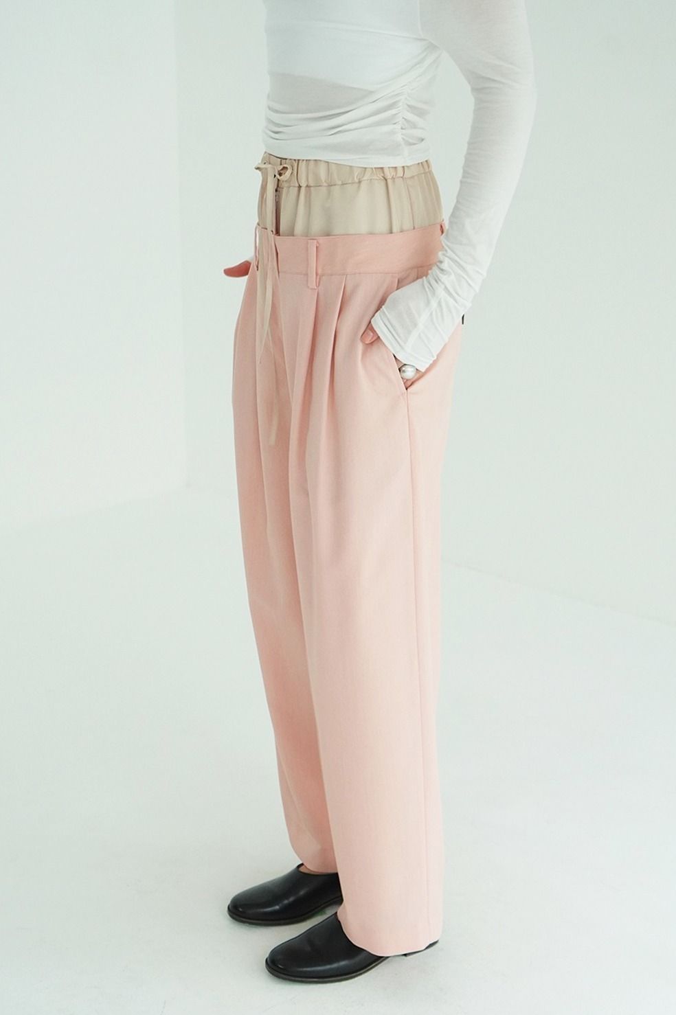 ダブルレイヤード スラックス - W WAIST WIDE SLACKS (PINK)
