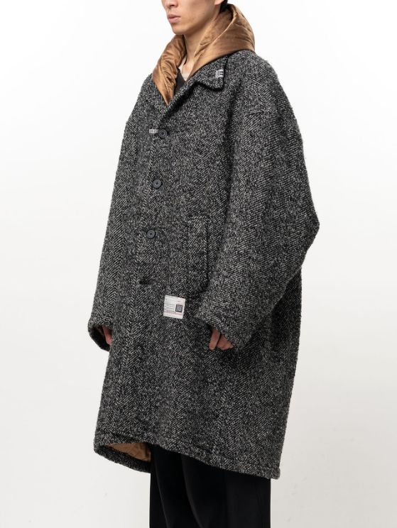 レイヤードコート - HOODED BALMACAAN COAT （BLACK×WHITE）