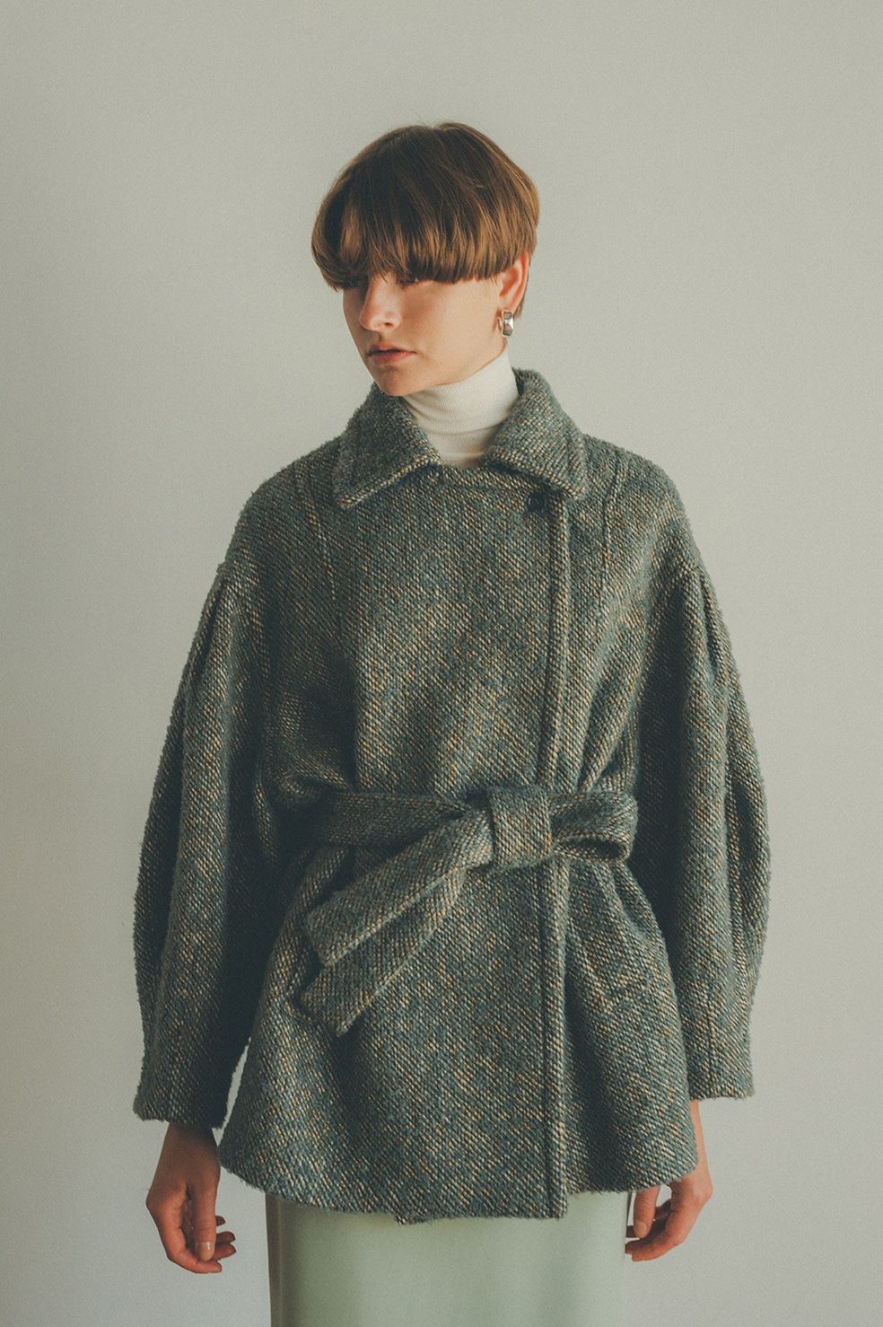 CLANE - ミックスループツイードボックスコート - MIX LOOP TWEED BOX COAT MOSS GREEN | ADDICT  WEB SHOP