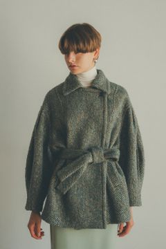 ミックスループツイードボックスコート -   MIX LOOP TWEED BOX COAT MOSS GREEN