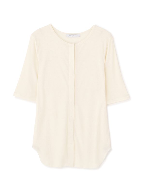 フロントスナップハーフスリーブエアリープルオーバー - OFF WHITE