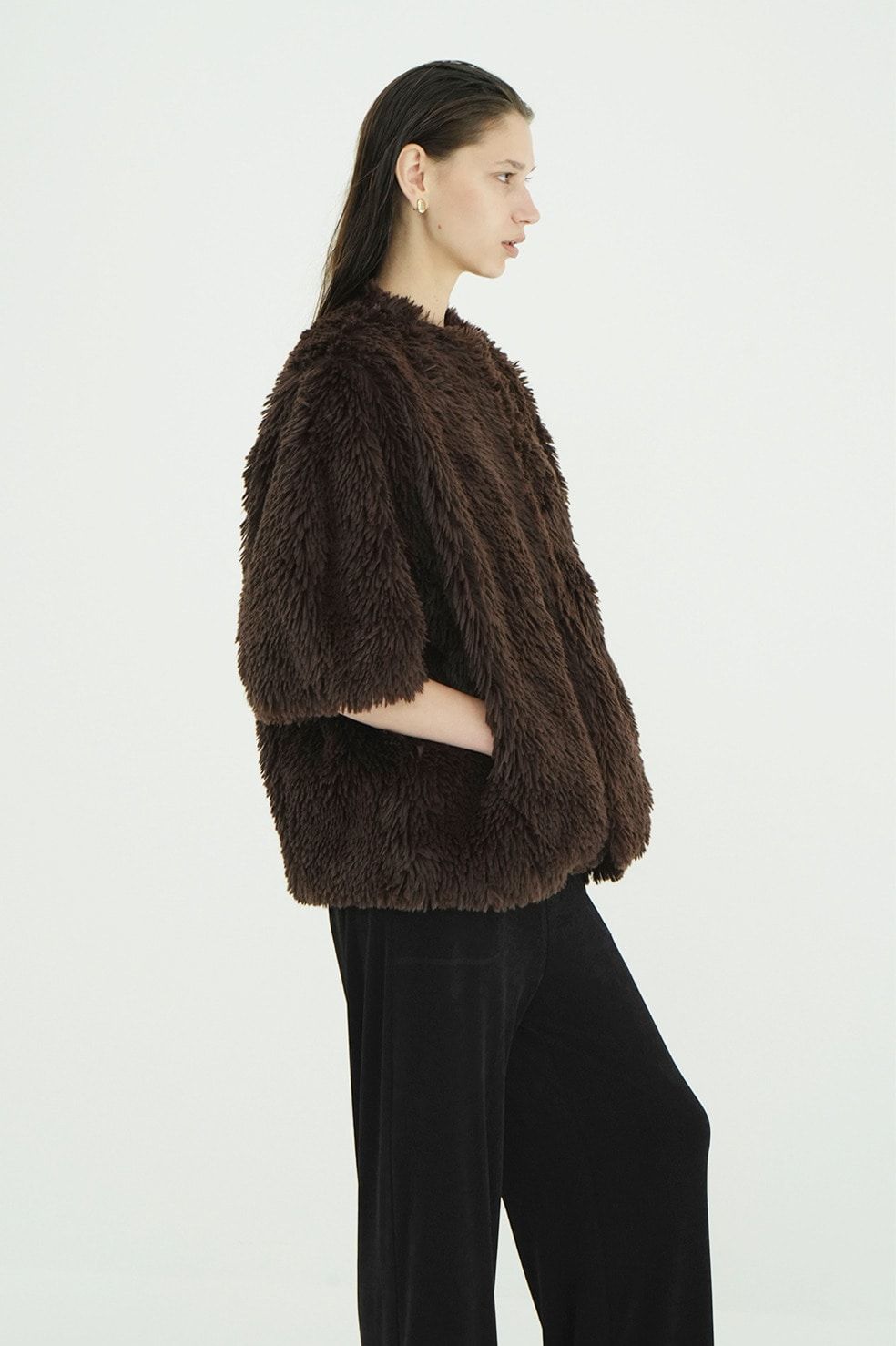ハーフスリーブファージャケット -  HALF SLEEVE FAKE FUR JACKET (BROWN)