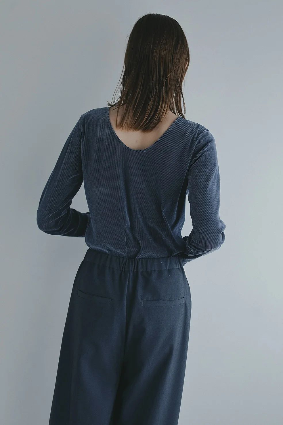 チュール フロッキー ストライプ トップス - TULLE FLOCKED STRIPE TOPS (BLUE)