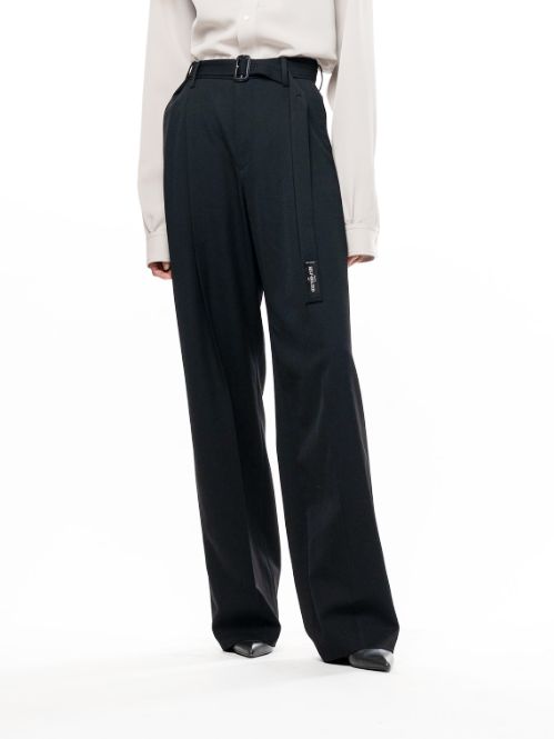 【レディース】 ベルト付きスラックス - BELTED TROUSERS (BLACK)