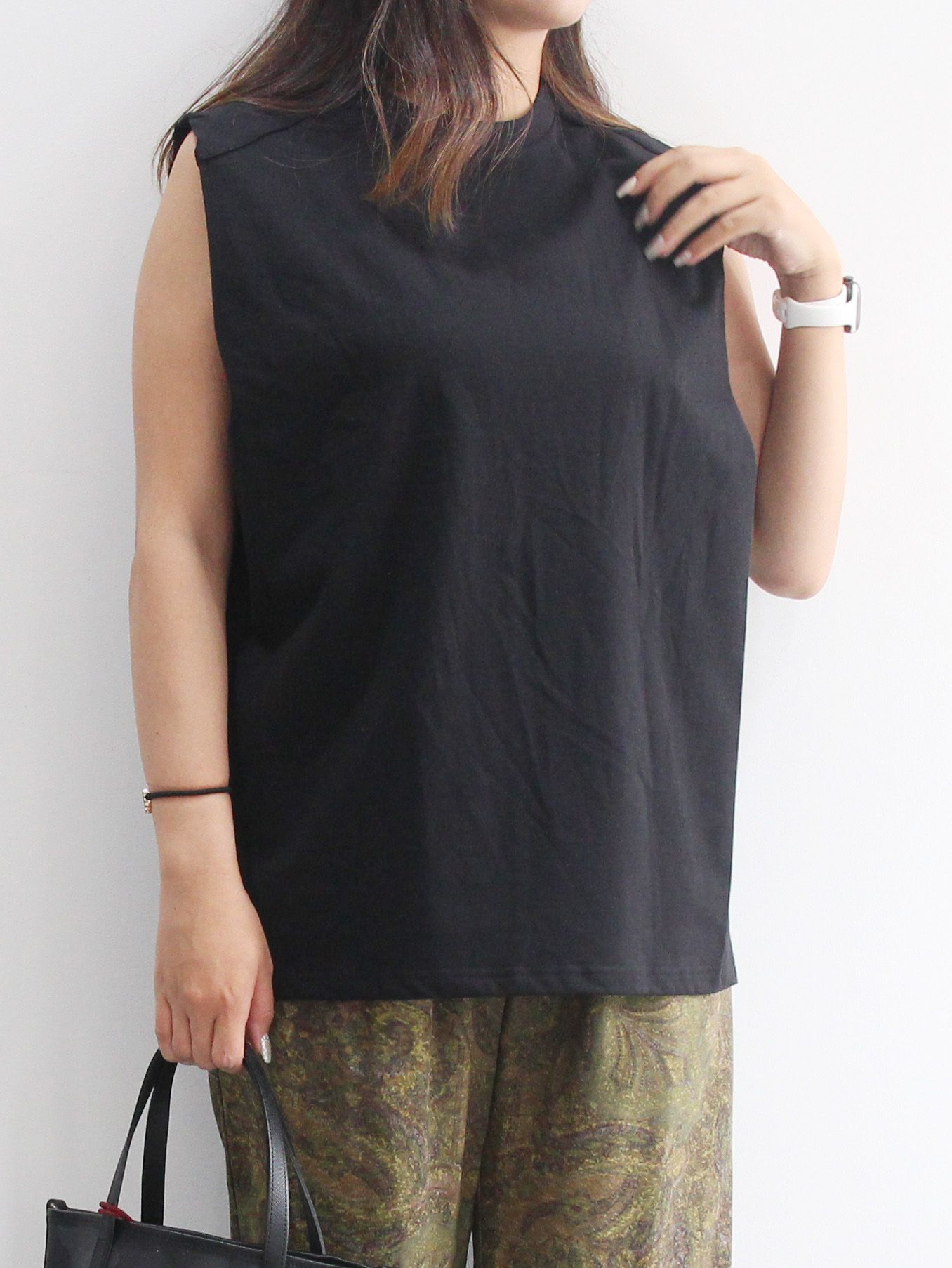 ノースリーブトップス - POWER SHOULDER TOPS - BLACK