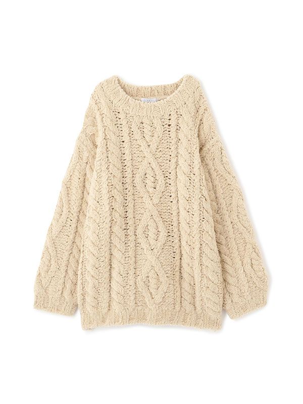 フェザーヤーンケーブルハンドニットプルオーバー - BEIGE