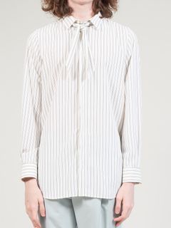 ダブルストライプデシン ボウタイ付きレギュラーシャツ - Regular Shirt with Scarf - OFF WHITE×BLACK