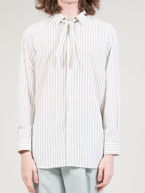 ダブルストライプデシン ボウタイ付きレギュラーシャツ - Regular Shirt with Scarf - OFF WHITE×BLACK