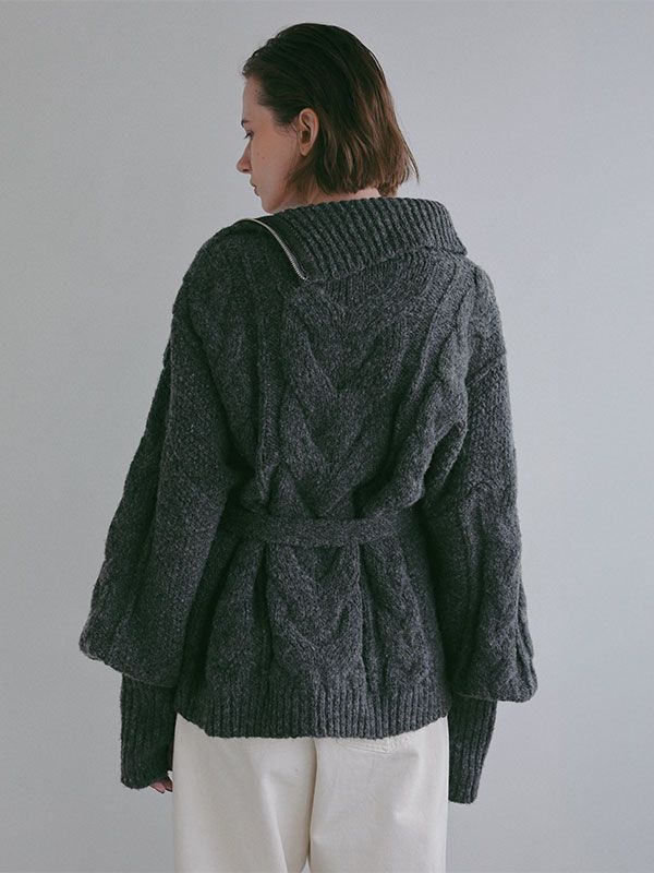 ハイネックケーブルニットプルオーバー （GREY)
