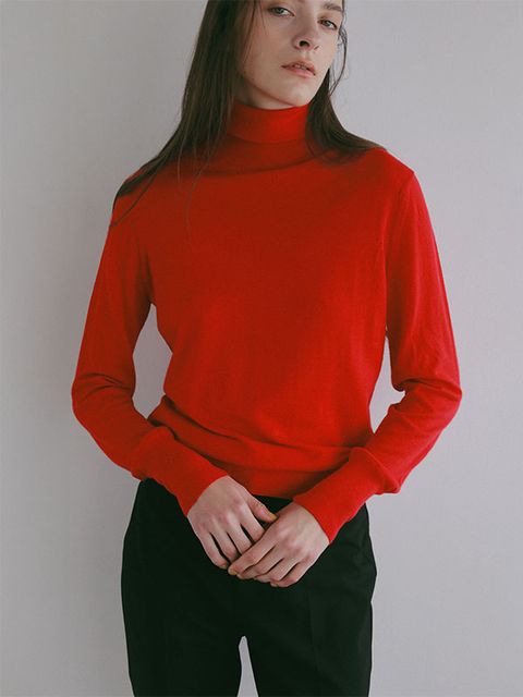 DEPENDREハイネックニットプルオーバー / カットソー (RED)