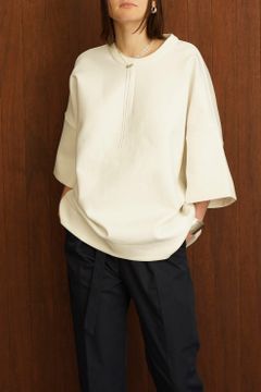 バルキー ライン ハーフ スリーブ トップス - BULKY LINE HALF SLEEVE TOPS - WHITE