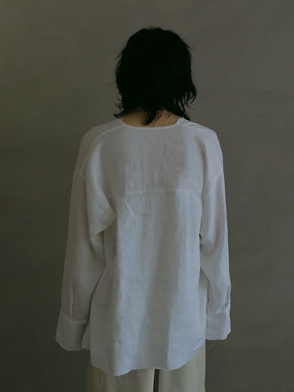 Vネックカットオフブラウス - WHITE