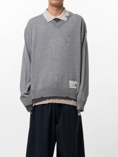 トリプルレイヤードニットプルオーバー - Triple Layered Knit Polo Sweater (GREY)