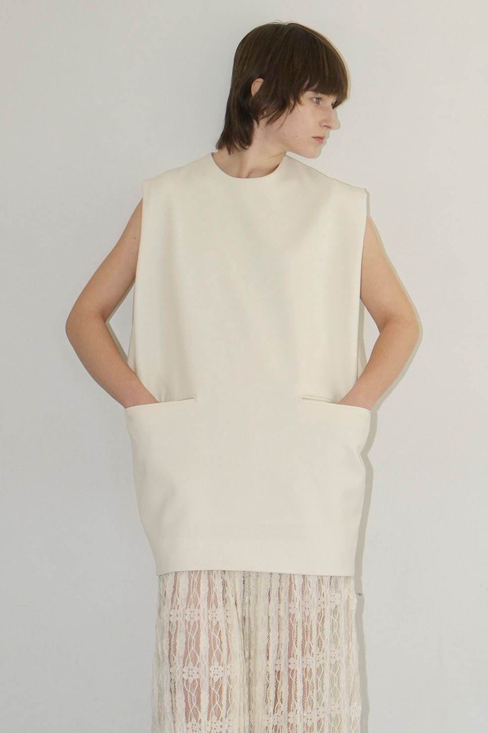 ノースリーブ ロングトップス - SLEEVELESS LONG COCOON TOPS IVORY