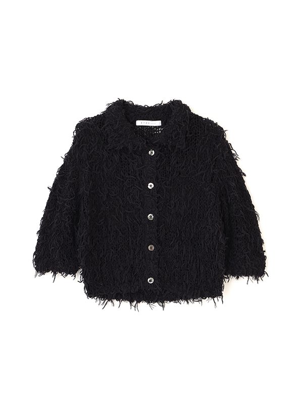 ミックスヤーンハーフスリーブコンパクトニットシャツ(BLACK)
